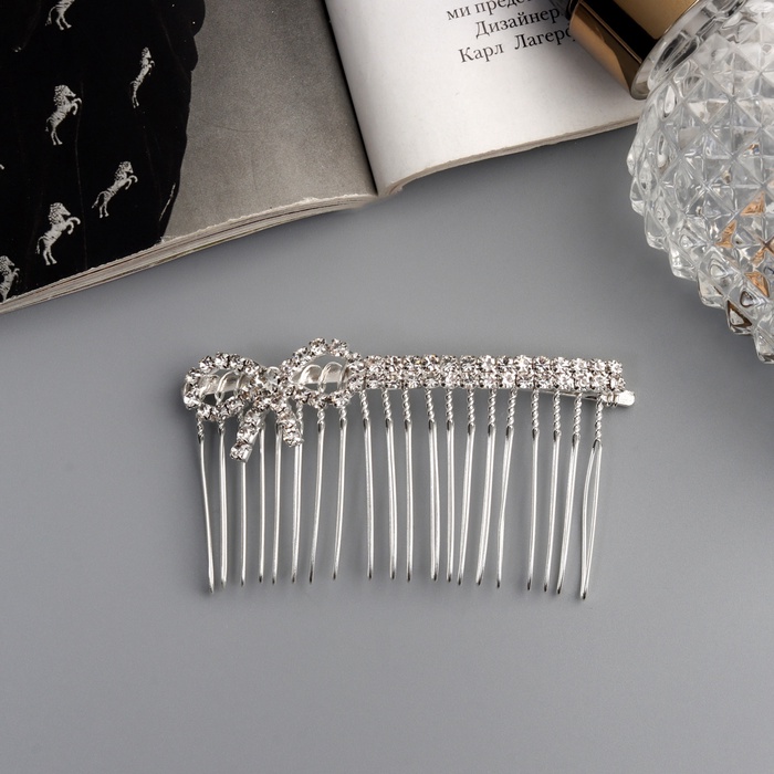 Гребень для волос QF «Медея», бант мини, 7×3.5 см, серебро - Фото 1