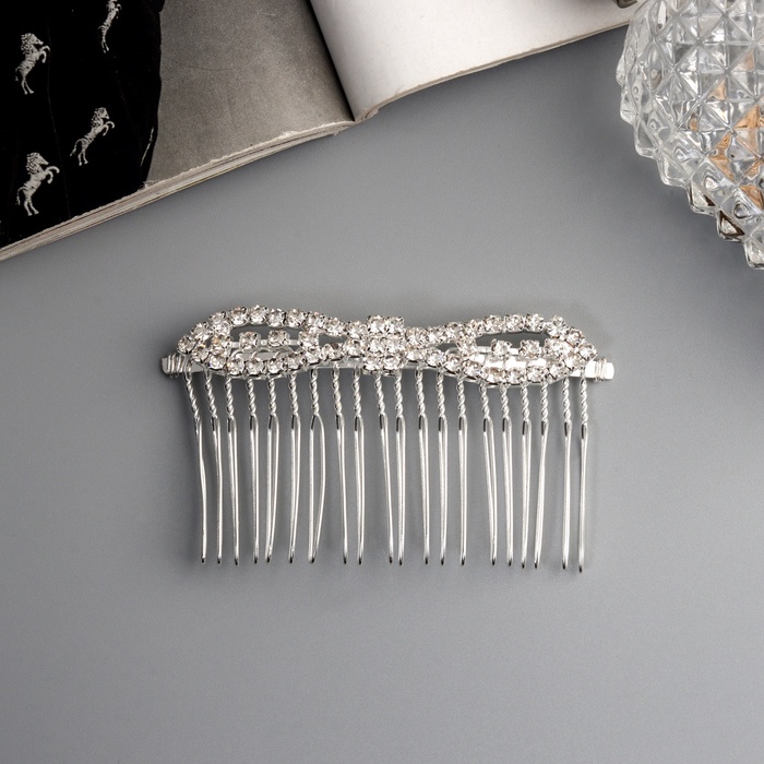 Гребень для волос QF «Медея», бант, 8×4 см, серебро - Фото 1