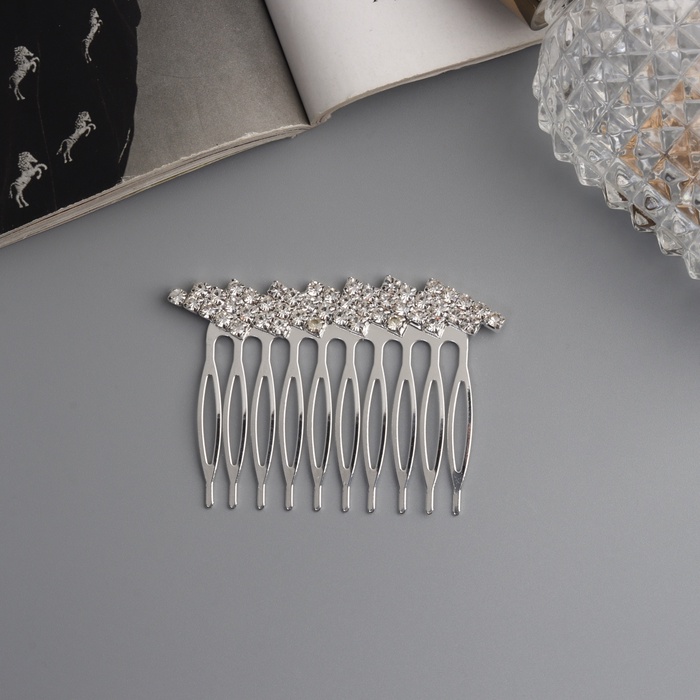 Гребень для волос QF «Медея», полосы диагональ, 6×4.5 см, серебро