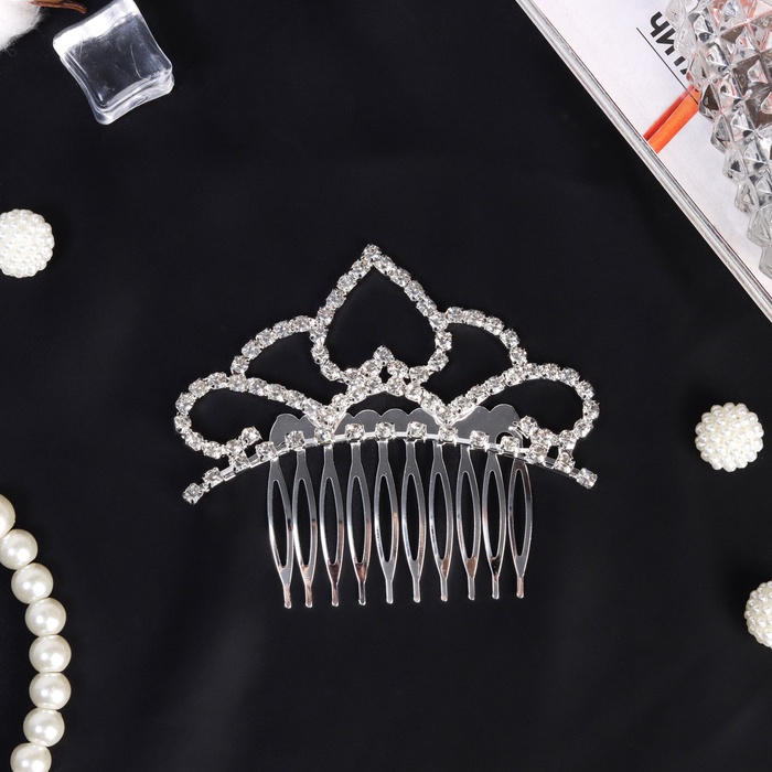 Диадема для волос «Медея», сердце грация, 8.5×7 см, серебро - Фото 1