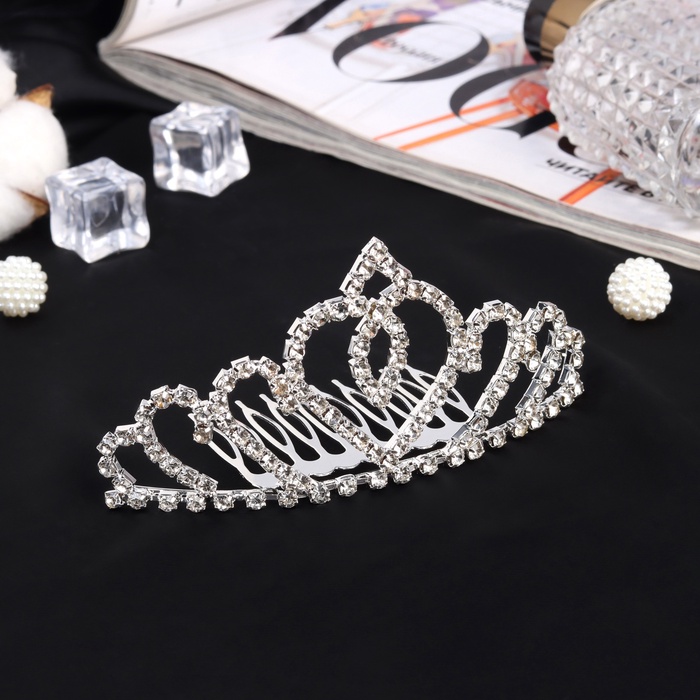 Диадема для волос «Медея», сердце величие, 10×4.5 см, серебро - Фото 1