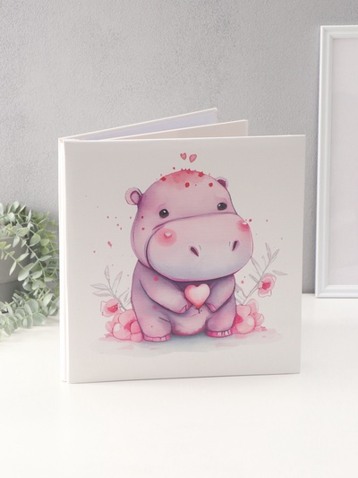 Фотоальбом магнитный на 20 листов «Бегемотик с сердечком», кожзам, в коробке, 2.6×32×33.5 см