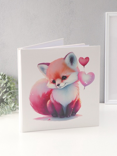 Фотоальбом магнитный на 20 листов «Лисёнок с сердечками», кожзам, в коробке, 2.6×32×33.5 см