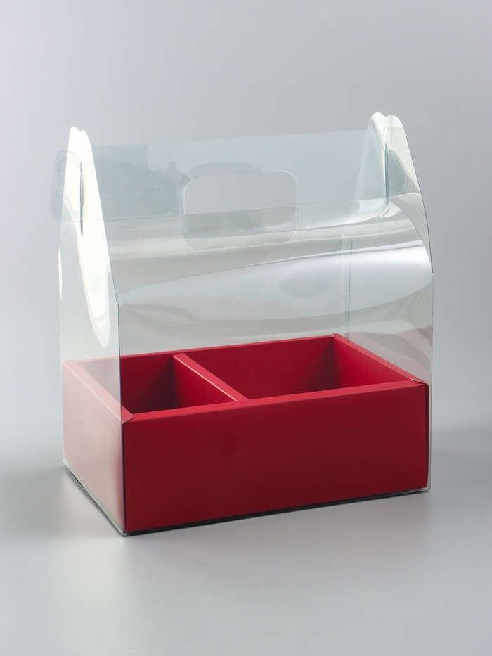 Коробка с PVC для цветов и десертов 26 х 18 х 30 см, красный - Фото 1