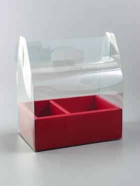 Коробка с PVC для цветов и десертов 26×18×30 см, красный