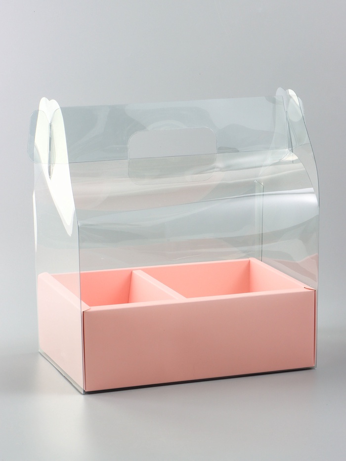Коробка с PVC для цветов и десертов 26×18×30 см, розовый - Фото 1