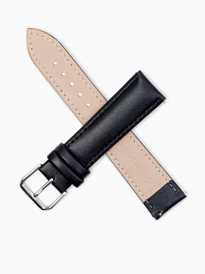 Ремешок для часов, 20 мм, натуральная кожа, длина 20 см, быстросъёмные шпильки, чёрный