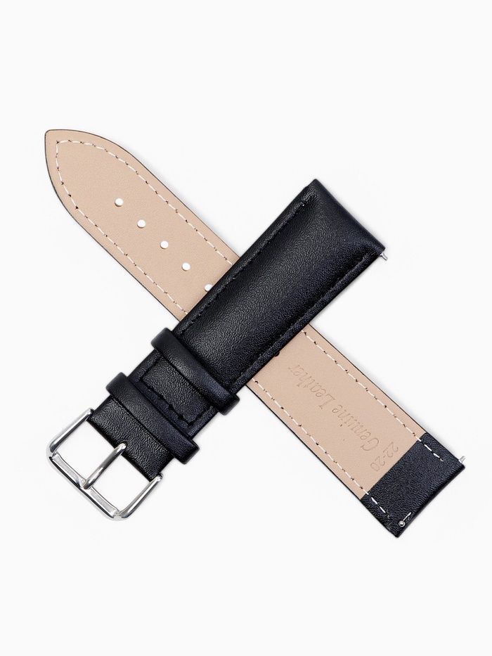 Ремешок для часов, 22 мм, натуральная кожа, длина 20 см, быстросъёмные шпильки, чёрный