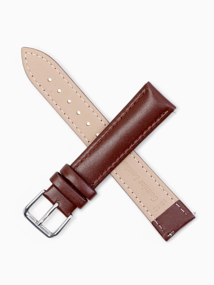 Ремешок для часов, 18 мм, натуральная кожа, L-20 см, быстросъемные шпильки, коричневый