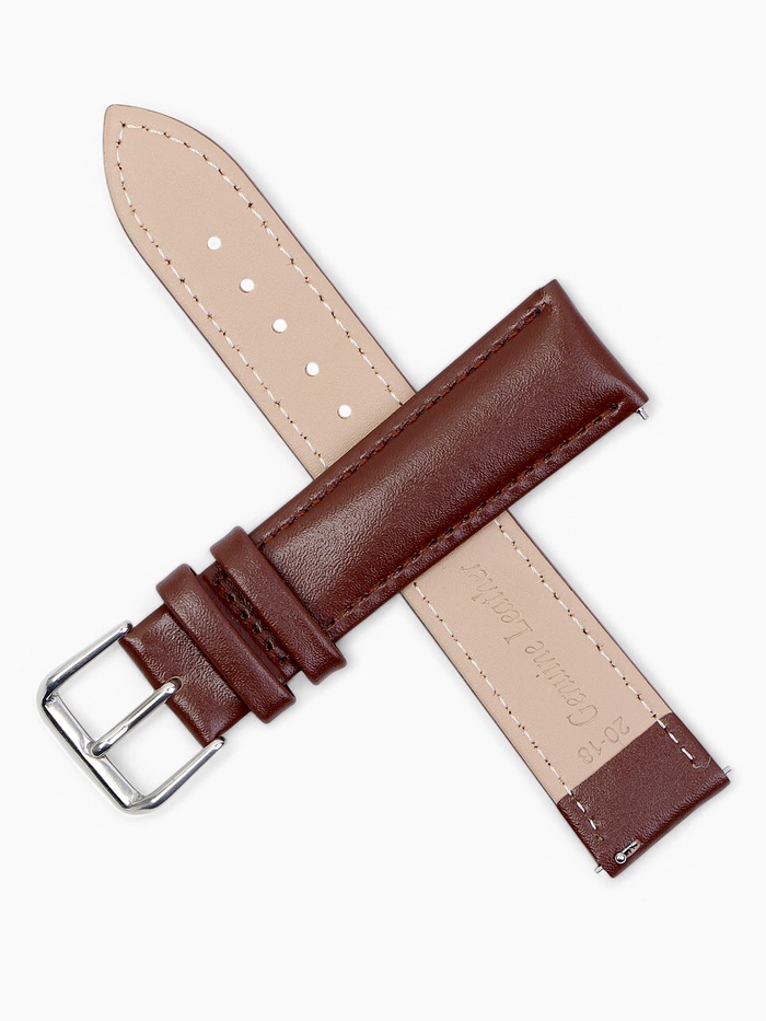 Ремешок для часов, 20 мм, натуральная кожа, L-20 см, быстросъемные шпильки, коричневый