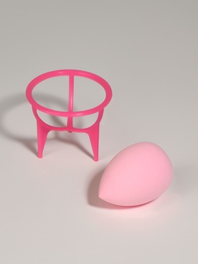 Спонж для макияжа «Капля», 6?8 см, с подставкой, розовый (комплект 3 шт)