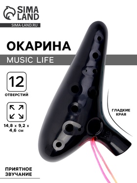 Окарина Music Life 12 отверстий, черная, 14,8 х 9,2 х 4,6 см