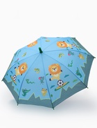 Зонт - трость детский «Животные», полуавтоматический, R=43/50 см, d=86 см, голубой - Фото 2