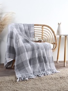 Плед вафельный Этель «Клетка» 150×240 см, светло-серый, хлопок 100%, 350 г - Фото 4