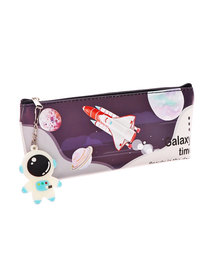 Пенал школьный на молнии Calligrata «Ракета», 1 отделение, плоский, с рисунком, с подвеской, чёрный