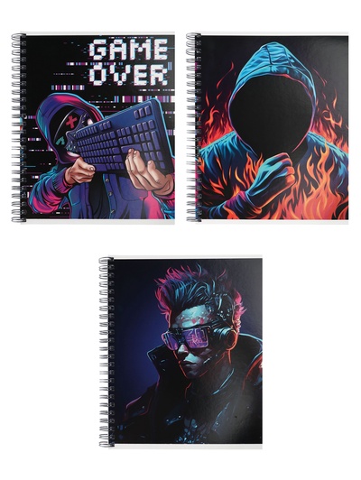 Тетрадь 96 листов в клетку, на гребне «Киберпанк», МИКС