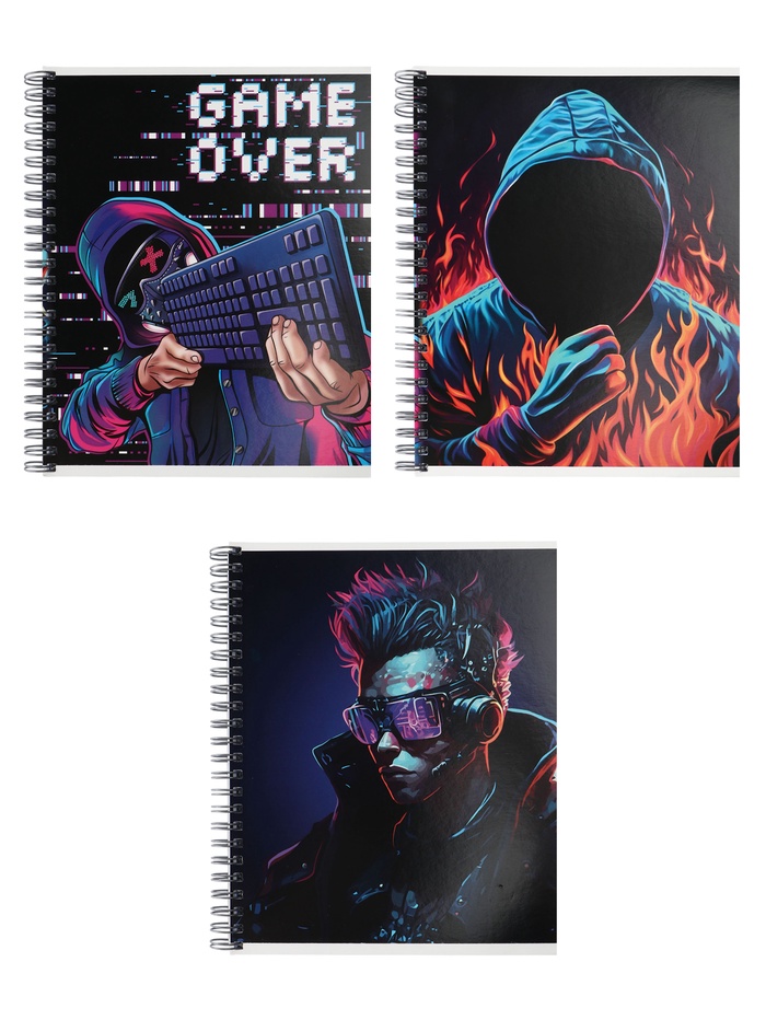 Тетрадь 96 листов в клетку, на гребне «Киберпанк», МИКС - Фото 1