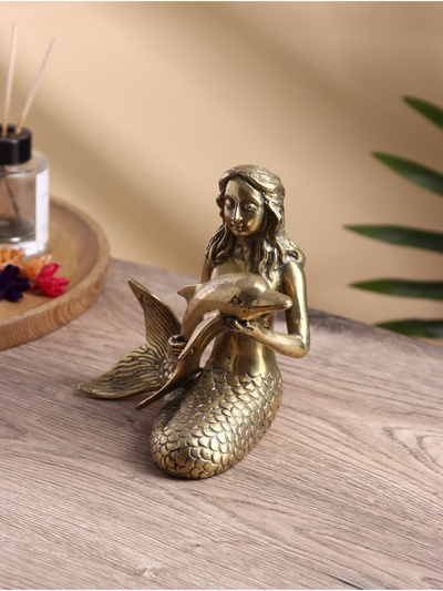 Сувенир «Русалка с дельфином», 12×17×17 см, бронза