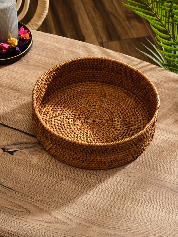 Корзина плетёная из ротанга, 25×25×7 см - Фото 1