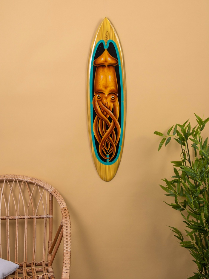 УЦЕНКА Панно «Доска для сёрфа. Кальмар», дерево, 100×24 см - Фото 1