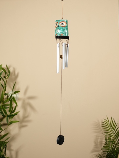 Музыка ветра "Совёнок" дерево, алюминий, 7х6х60 см, цв. зелёный