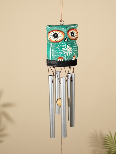 Музыка ветра "Совёнок" дерево, алюминий, 7х6х60 см, цв. зелёный