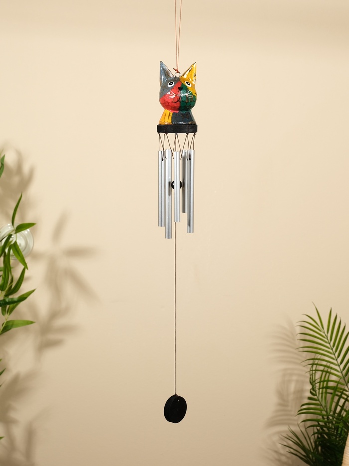 Музыка ветра «Кот», 8×8×80 см, дерево, алюминий, МИКС
