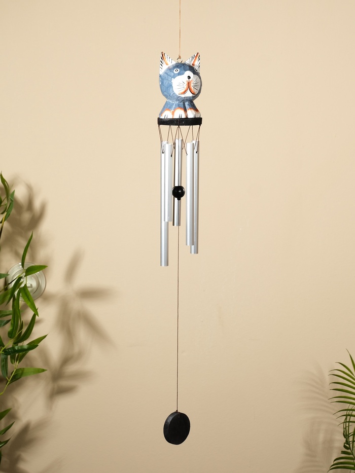 Музыка ветра «Кот», 9×8×100 см, дерево, алюминий