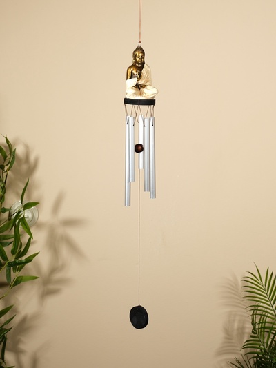 Музыка ветра «Будда», 8×8×70 см, дерево, полирезин, алюминий