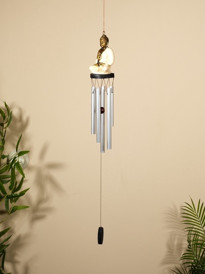 Музыка ветра «Будда», 8×8×70 см, дерево, полирезин, алюминий