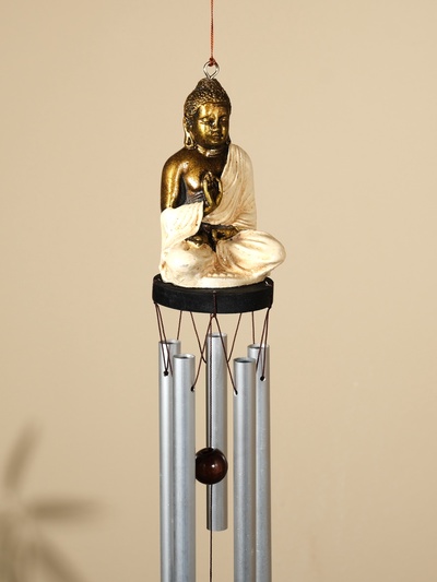 Музыка ветра «Будда», 8×8×70 см, дерево, полирезин, алюминий
