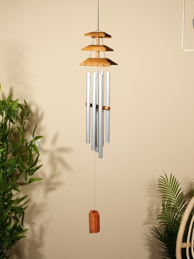 Музыка ветра, бамбук, дерево, алюминий 16х9х100 см