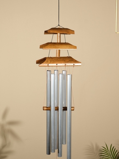 Музыка ветра, бамбук, дерево, алюминий 16х9х100 см