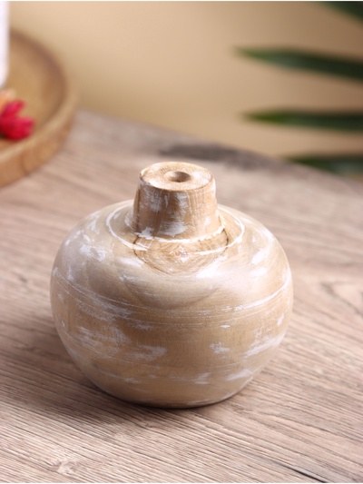 Ваза для сухоцветов «Антика», 10×10×9 см, дерево джати, бежевая