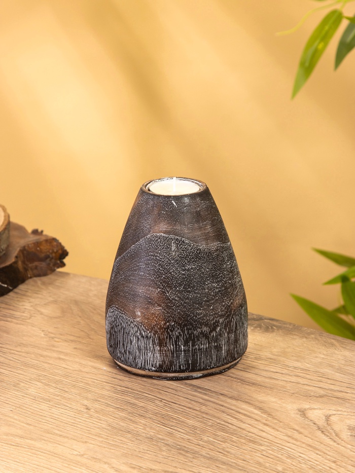 Подсвечник «Чимахи», d=4 см, 10×10×15 см, дерево джати, тёмно-коричневый