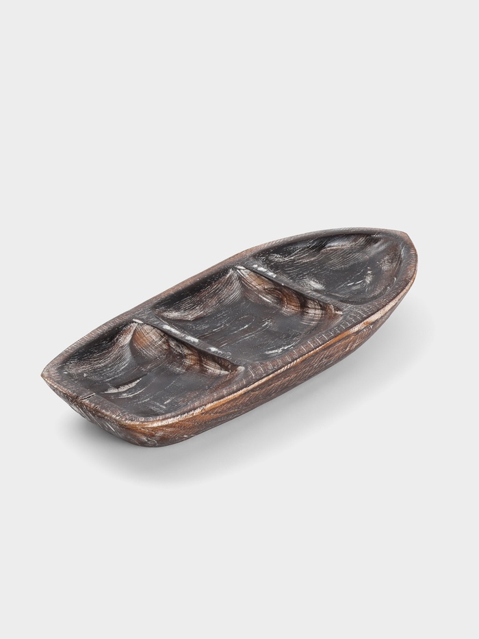 Менажница «Лодочка», 30×13×5 см, дерево джати, тёмно-коричневая