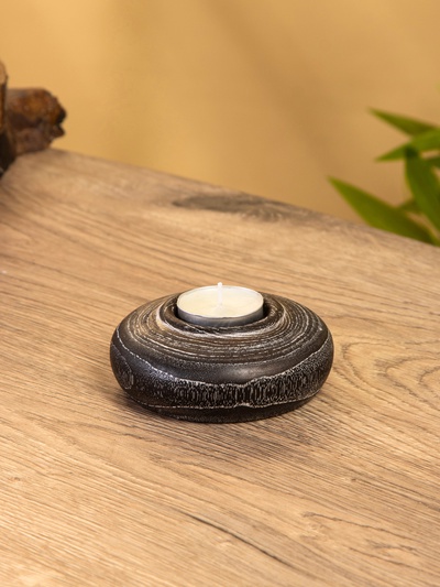 Подсвечник из дерева джати, d=3 см, 10×10×4 см, тёмно-коричневый