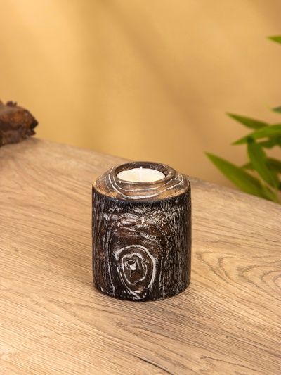 Подсвечник, d=3 см, 8×8×10 см, дерево джати, тёмно-коричневый