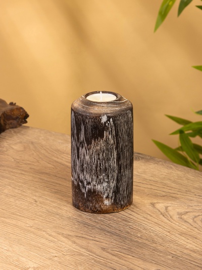 Подсвечник, d=3 см, 8×8×20 см, дерево джати, тёмно-коричневый