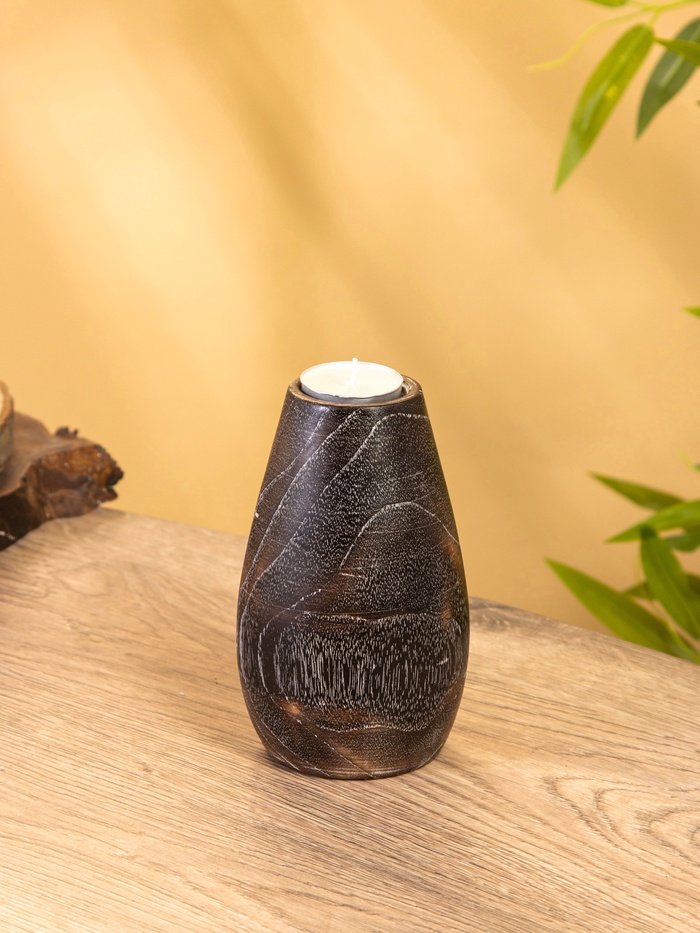 Подсвечник, d=4 см, 8×8×15 см, дерево джати, тёмно-коричневый