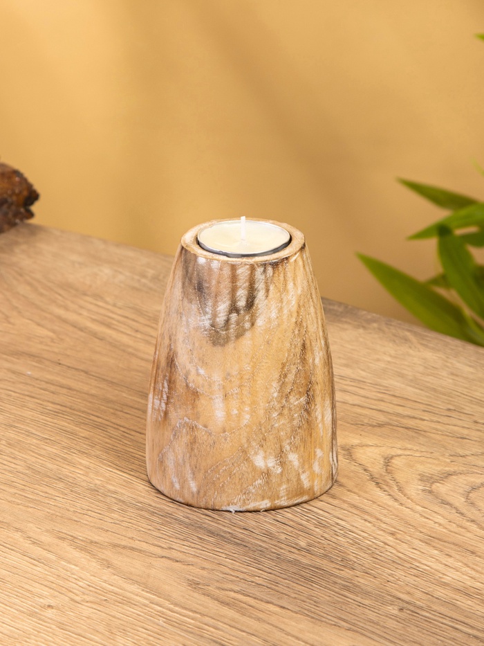 Подсвечник, d=4 см, 9×9×10 см, дерево джати, бежевый - Фото 1