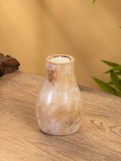 Подсвечник, d=4 см, 9×9×15 см, дерево джати, коричневый