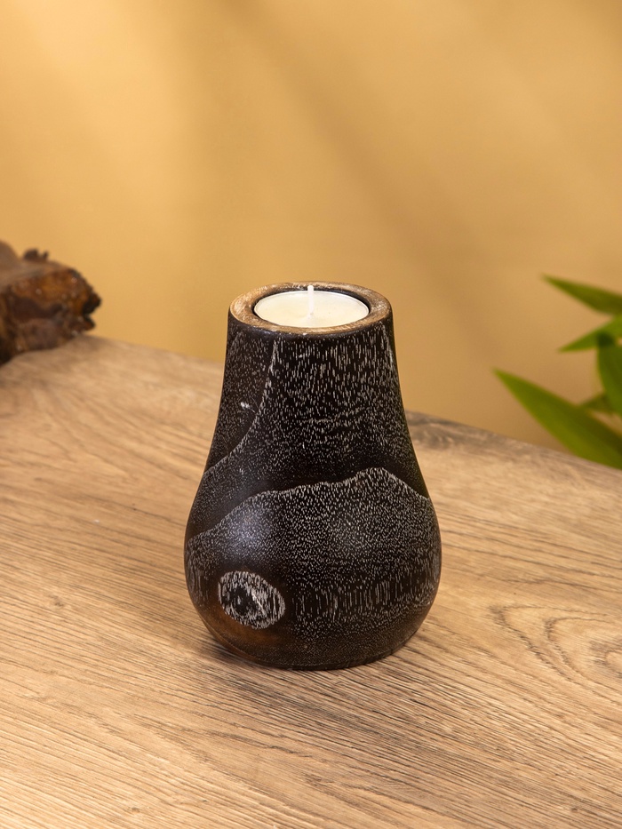 Подсвечник, d=4 см, 9×9×12 см, дерево джати, тёмно-коричневый