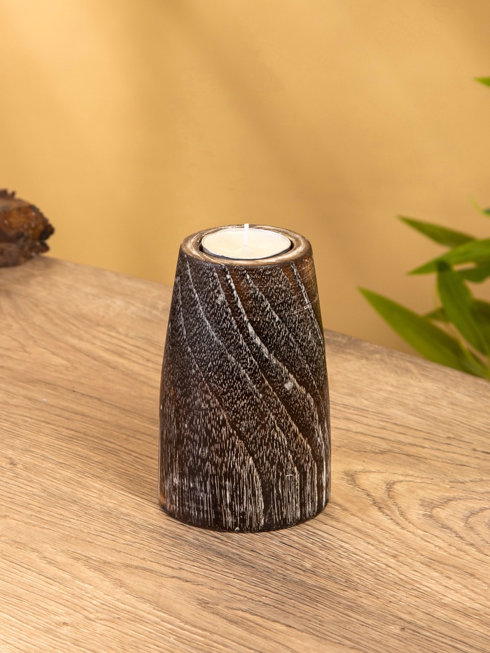 Подсвечник, d=4 см, 9×9×12 см, дерево джати, тёмно-коричневый