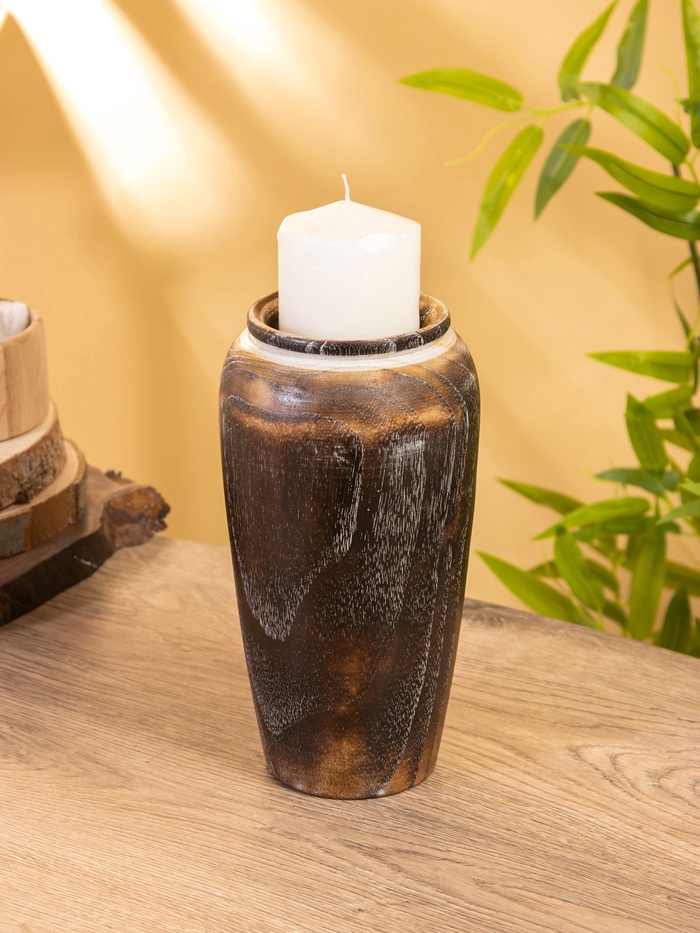 Подсвечник из дерева джати, d=7 см, 12×12×23 см, тёмно-коричневый