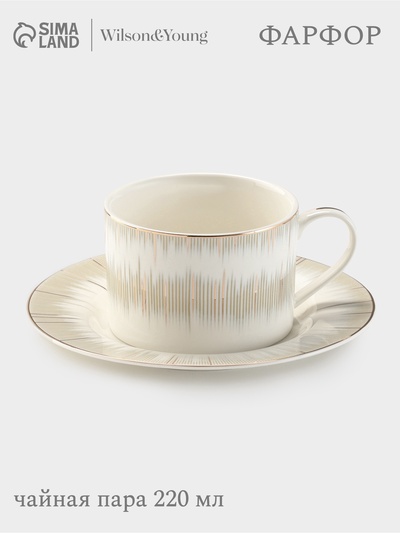 Чайная пара WY Golden rays, 2 предмета: чашка 220 мл, блюдце, фарфор, белая