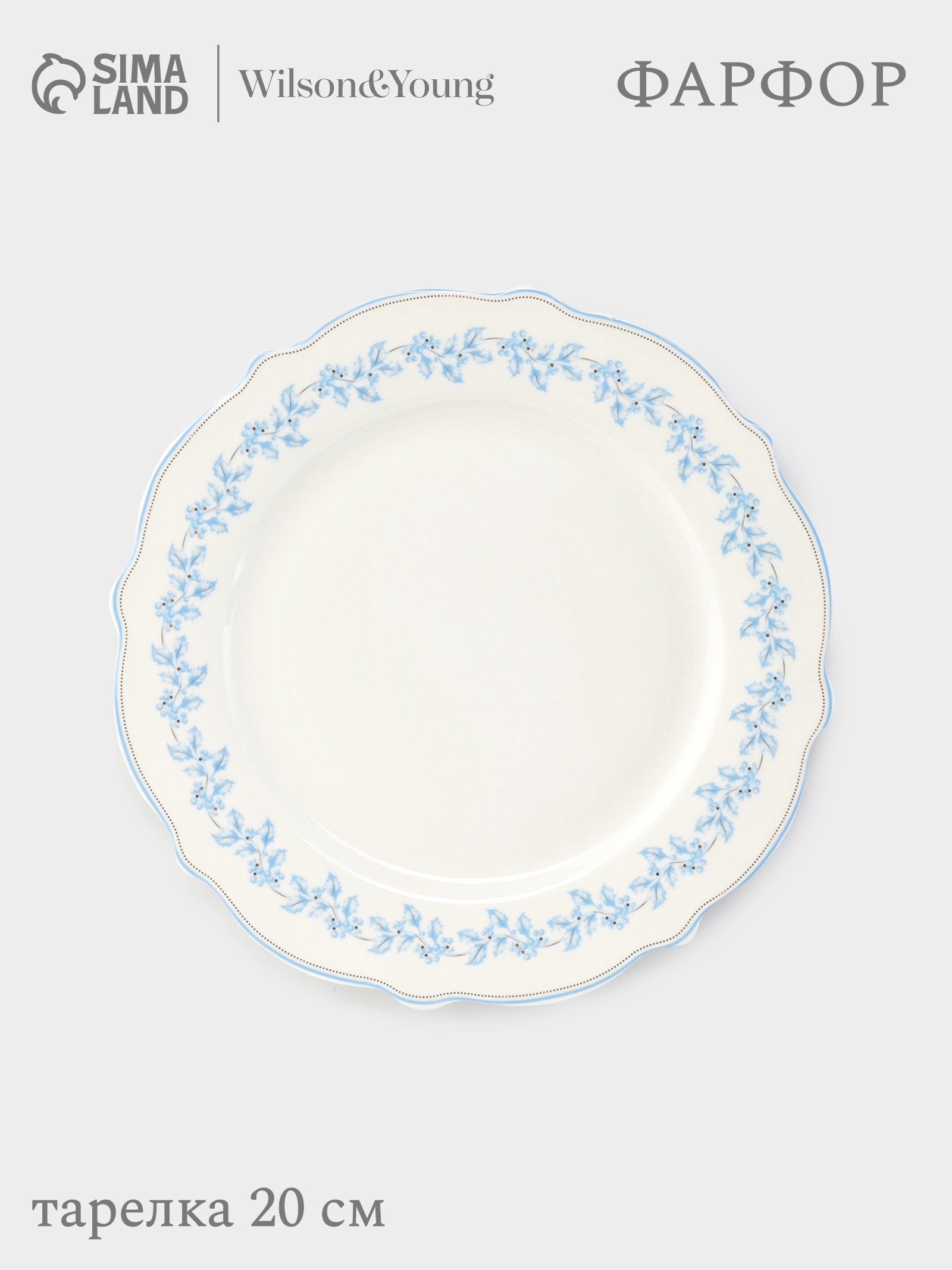 Тарелка WY Royal blue, d=20 см, фарфор, белая Тарелка WY Royal blue, d=20 см, фарфор, белая