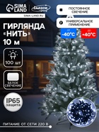 УЦЕНКА Гирлянда «Нить», 10 м, IP65, 100 LED, 220 В, УМС, тёмная каучуковая нить, свечение белое - Фото 1
