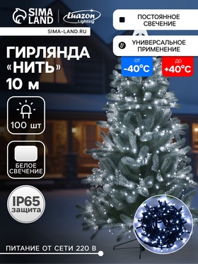 {{photo.Alt || photo.Description || 'УЦЕНКА Гирлянда «Нить», 10 м, IP65, 100 LED, 220 В, УМС, тёмная каучуковая нить, свечение белое'}}