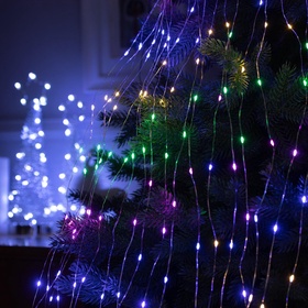 УЦЕНКА Гирлянда «Конский хвост» 20 нитей по 2 м, IP20, серебристая нить, 400 LED, свечение мульти, 12 В